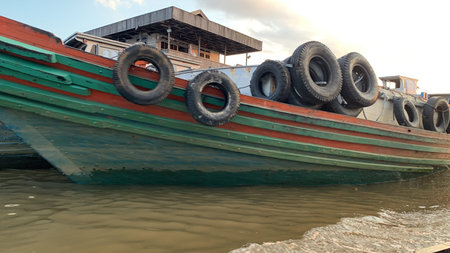 Boat on the Chao Phraya River in Bangkok, Thailandの写真素材