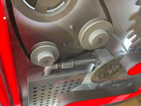 Cogwheels and gears in the machine, closeup of photo