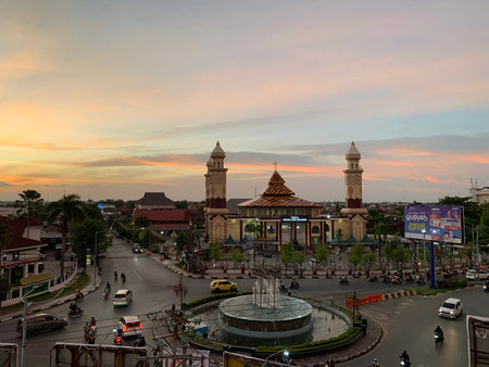 The Sultan Abdul Samad Mosque at sunset in Kuala Lumpur, Malaysia.の写真素材