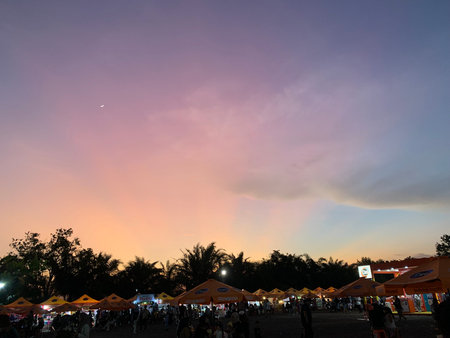 the night market in the town of Mae Salong north of the city Chiang Rai in North Thailand.の写真素材