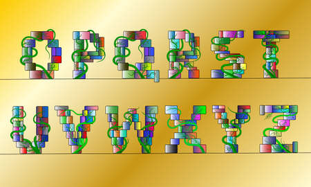 Font in a multi color cubic style, letters of the english alphabet (part two) EPS10のイラスト素材