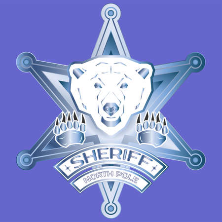 Star of sheriff. Head and paws of polar bearのイラスト素材