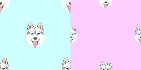 Seamless patterns without mask. Heads of dogs on a light background in a symmetrical arrangementのイラスト素材