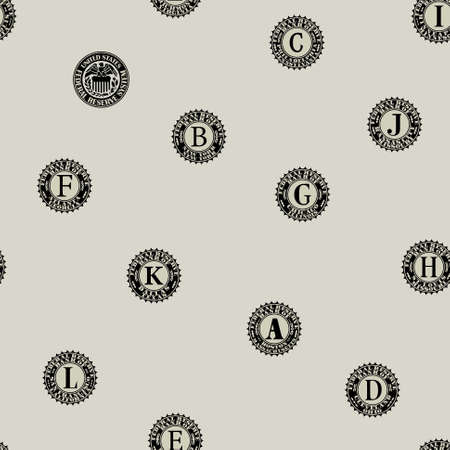 Seamless pattern without mask. Prints of US federal banks printing paper moneyのイラスト素材