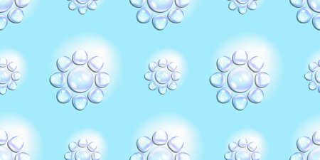 Seamless pattern with clipping mask. Water drops in the shape of a flower of different sizes in a staggered pattern on a blue background.のイラスト素材