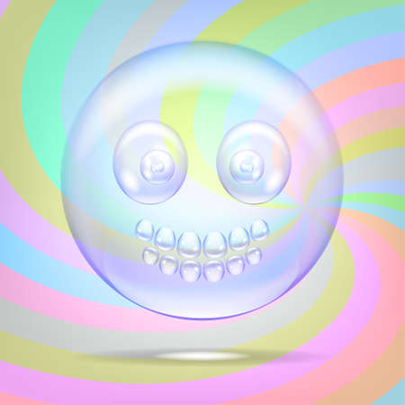 Transparent round water smiley with teeth on colored spiral background with shadowのイラスト素材
