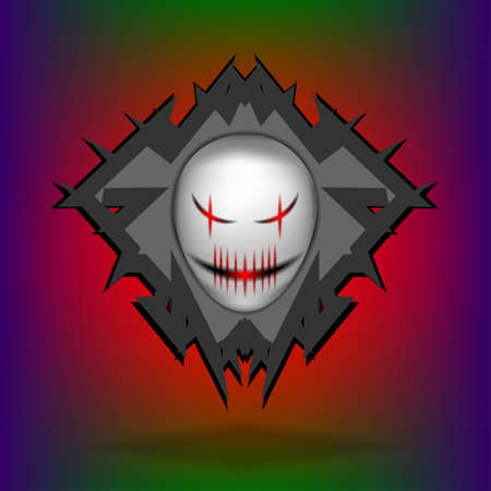 Abstract horrible inverted egg head with glowing red eye and mouth cutouts.のイラスト素材