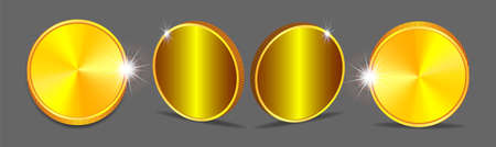 3d sample of an empty gold coin in several projections with shadows, shine and grooved edge. EPS10のイラスト素材