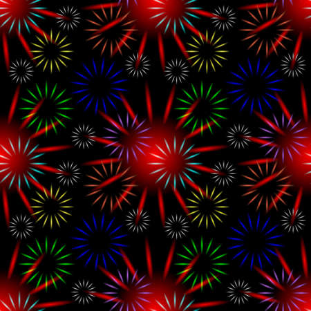 Seamless pattern without mask. Stylistic luminous multi-colored flowers on a black background EPS10のイラスト素材