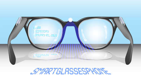 Smart-glasses-phone with an inscription on the lens and a blue projection of letters EPS10のイラスト素材