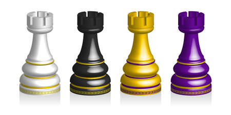 3D four multicolored chess pieces rook with patterns eps10のイラスト素材