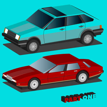 3D biaxial retro cars hatchback and sedan. Part oneのイラスト素材