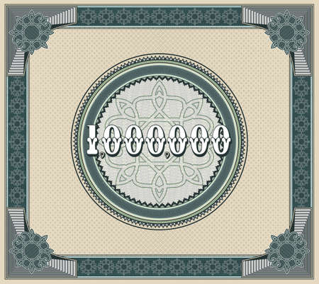 Sample money bond with a frame and guilloche patterns. One million paper ticket. Round mesh. EPS10のイラスト素材