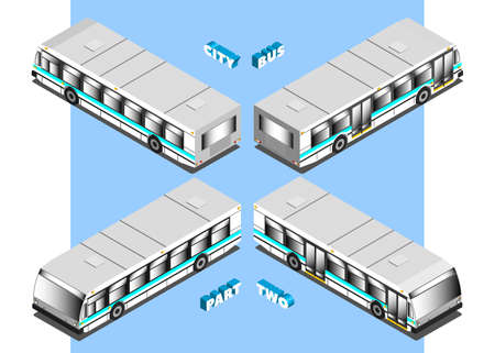 3D Isometric urban transport. City passenger bus in four projections. Part twoの素材 [FY310158362976]