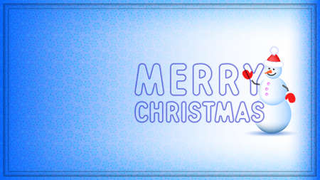 Cover dedicated to the winter holiday. Merry Christmas lettering and smiling snowman on a background of translucent snowflakes. EPS10のイラスト素材