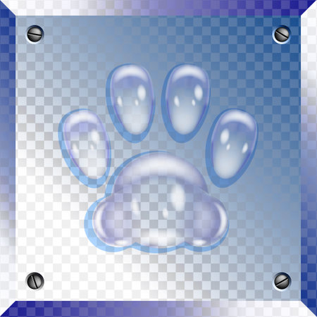Transparent square glass icon with animal paw print.のイラスト素材