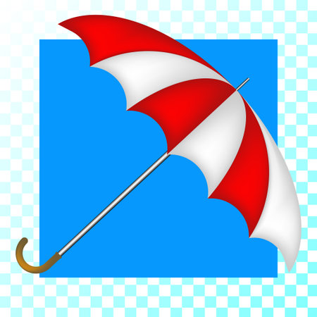 Icon. Red and white large umbrella on the side. Blue square background.のイラスト素材
