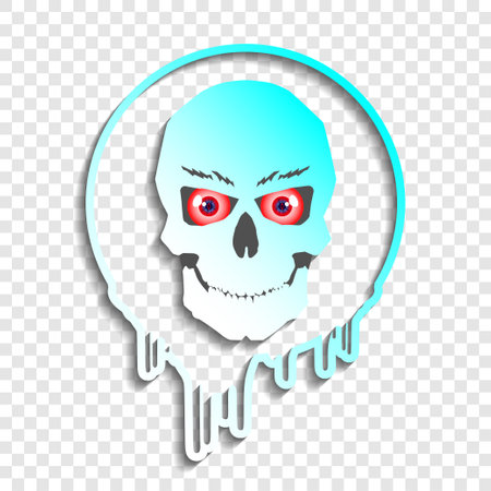 Abstract icon or emblem. Skull in a circle with smudges. Red eyes. Shadow.のイラスト素材