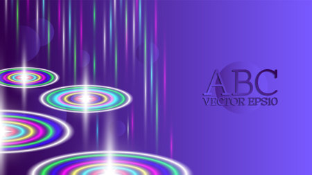 Abstract purple background. Multicolored glowing ovals and bright lines. Sample light poster with inscription. Shadows and clipping mask.のイラスト素材