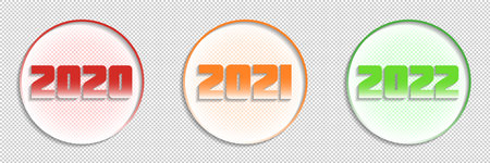 Set of round icons with shadows and glow. Traffic light colors dates. 2020, 2021 and 2022. EPS10のイラスト素材