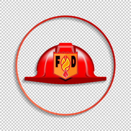 Round icon with shadow. Red helmet and fire department emblem. EPS10のイラスト素材