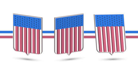 3D set of classic shields in the style of the USA flag. 50 stars and shadowsのイラスト素材