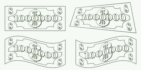 Set of curved contours of one million dollar banknotes on white backgroundのイラスト素材