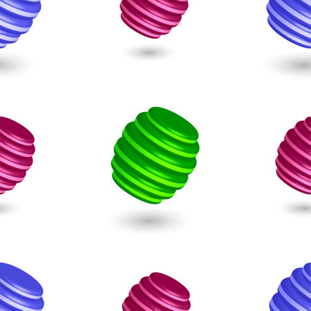 Seamless pattern. 3d colored rounded figures on a white background with shadows, arranged symmetrically in staggeredのイラスト素材