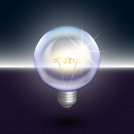 3d vintage antique glass round luminous light bulb with incandescent filamentのイラスト素材