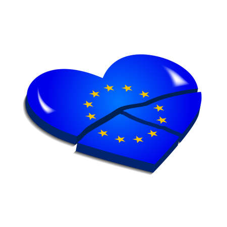 Vector 3d broken heart in the colors of the flag of the European Union on a white backgroundのイラスト素材