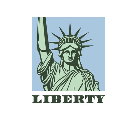 <p>Vector simple stencil, portrait of the American Statue of Liberty. Sticker, icon or emblem on a white isolated background.</p>のイラスト素材