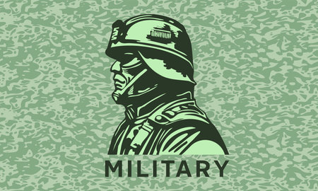 Vector green modern military soldier infantryman in profile on a spotted background. Simple logo, stencil or emblem.のイラスト素材