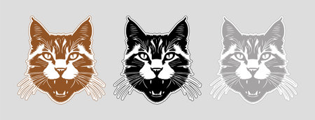 Vector set of stickers. Muzzles of pussy with an open mouth. Meowing cats. Icons, emblems or logo.のイラスト素材