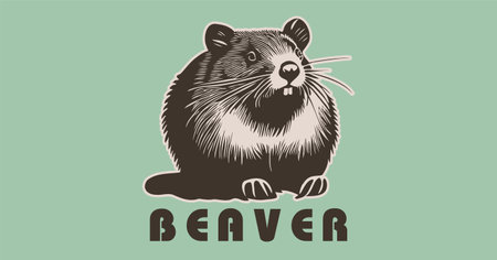 Vector cute simple beaver rodent stencil. Logo, sticker or icon. Green isolated background.のイラスト素材