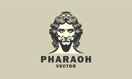 Vector portrait of a male pharaoh with curly hair. Logo, sticker or icon. isolated background.のイラスト素材
