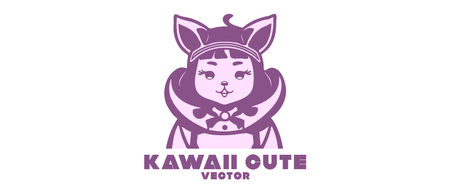 vector logo. Simple pink cute kawaii cartoon anime girl with cat ears. Sticker, icon or emblem. white isolated backgroundのイラスト素材