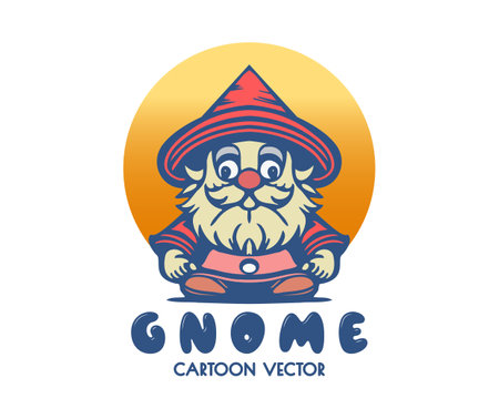 Vector cartoon symmetrical funny little gnome. Logo, icon or sticker on a white isolated background.のイラスト素材