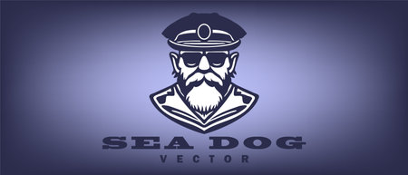 Vector simple graphic stencil, portrait of an elderly male ocean captain in a cap and glasses. sea dog. Logo, icon or emblem.のイラスト素材