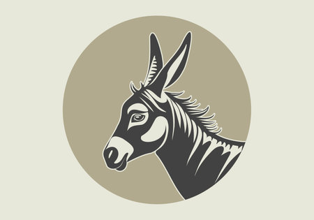 vector round logo. Simple graphical monochrome donkey, side view on isolated background. Sticker, icon or label.のイラスト素材