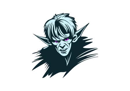 Vector graphic scary ruffled goblin with long ears. White isolated background.のイラスト素材