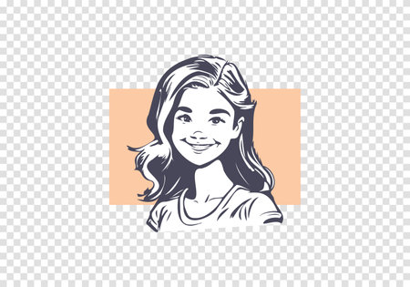 Vector graphic young pleasant beautiful smiling teen girl with long hair on a rectangle background.のイラスト素材