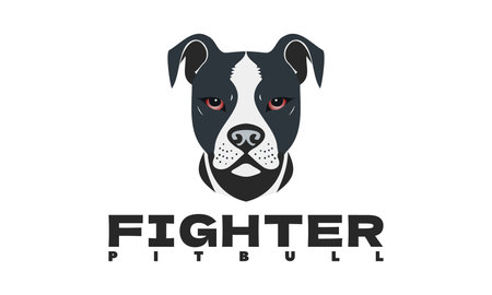 Vector menacing graphic head of a pit bull dog with red eyes and uncropped ears. Emblem, logo or icon. White isolated background.のイラスト素材