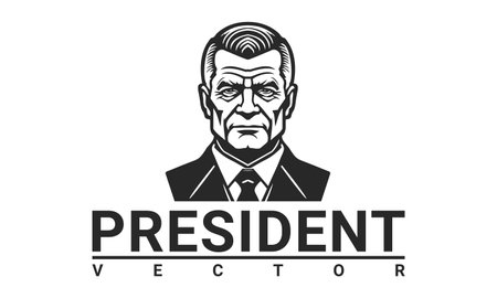 Vector black and white graphic portrait of a serious brutal power male president. Isolated background.のイラスト素材