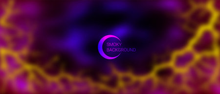 Vector wide banner. Blurred futuristic smoky background. Glowing purple nebula. Global pinkish yellow structure. Abstract wallpaper or flyer.のイラスト素材
