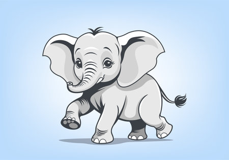 Vector cartoon cute gray walking little baby elephant. African or Indian animal. Zoo.のイラスト素材
