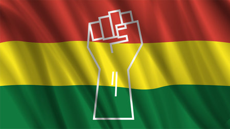 Vector wavy civil flag of Bolivia and graphic stylistic angular male fist. State symbol of unity.のイラスト素材