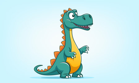 Vector green cartoon funny cute kind nice little baby dinosaur rex or crocodile cub. Toon prehistoric extinct animal, reptile.のイラスト素材