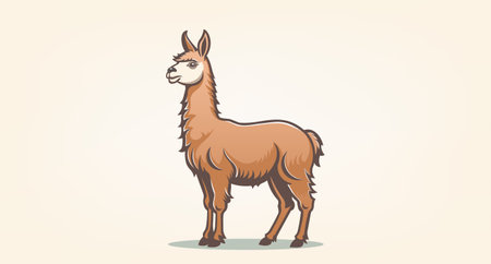 Vector cute brown graphic llama standing full length. Animals of south america. Light isolated background.のイラスト素材