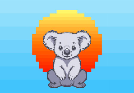 Vector cute sitting pixels mosaic toon koala. Cartoon australian cuddly animal. Pixel art. 8 bit design element. Nature of Australiaのイラスト素材