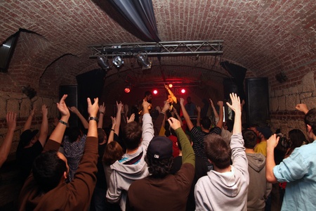 young people at a concert in romania applaudingのeditorial素材